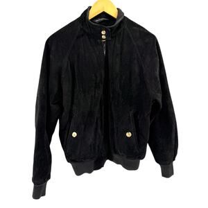 Vintage 80s Authentic Imports Genuine Leather Black Suede Preppy Bomber Jacket